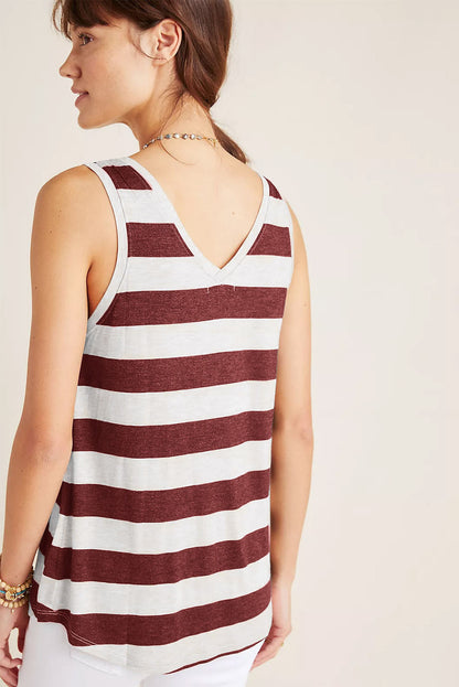 Rood gestreepte tanktop met V-hals