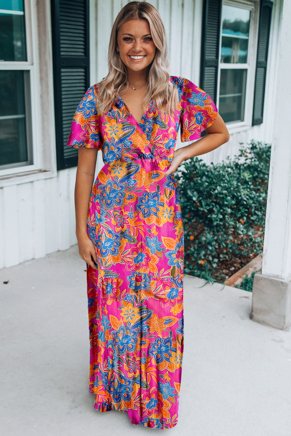 Rose Wrap V-hals bloemen maxi-jurk