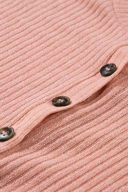 Rose Tan geribbelde henley gebreide top