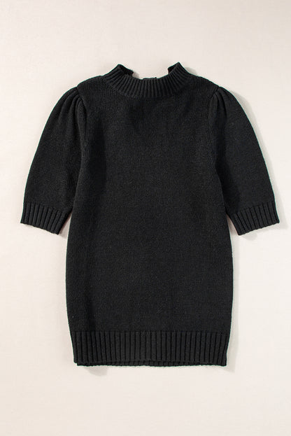 Black Knotted Keyhole Nape Short Sleeve Knit Sweater