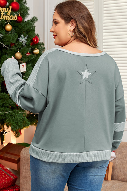 Mist Green Stars Patchwork Round Neck Plus Size T -shirt