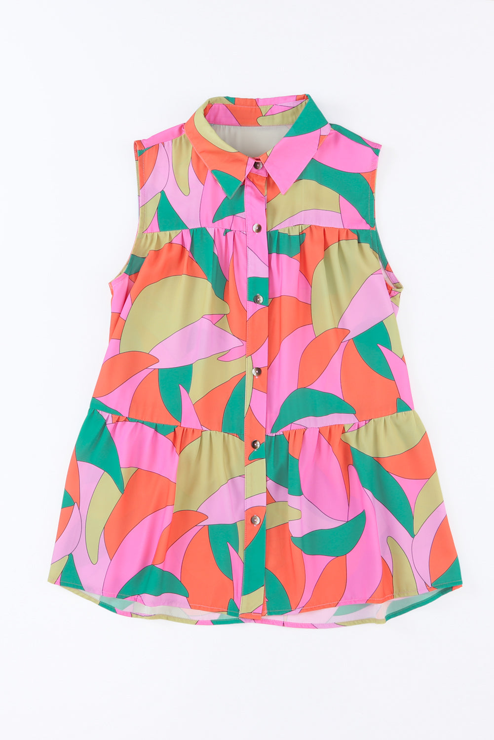 Multicolor Abstract Geometric Print Sleeveless Shirt