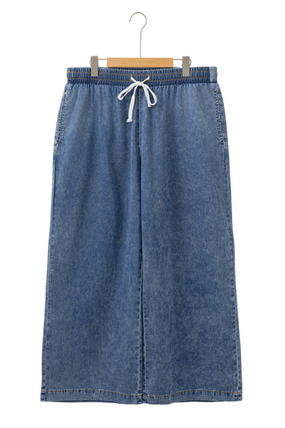 Schemering blauw plus size drawstring hoge taille rechte been jeans