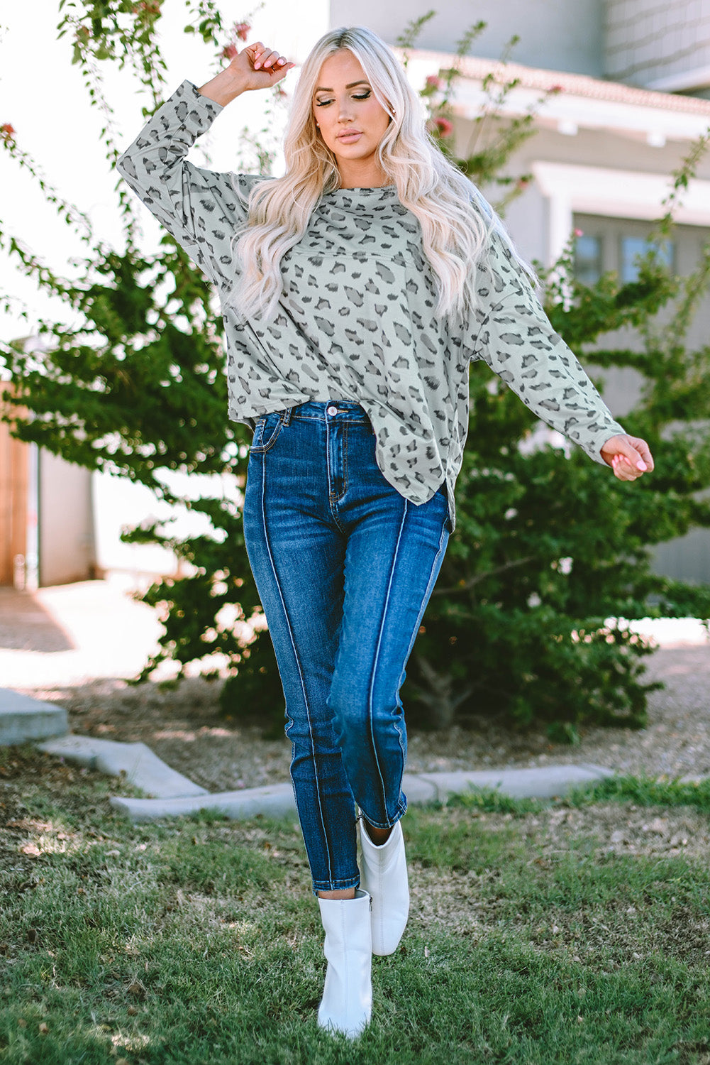 Leopard Animal Print Stitching Loose Long Sleeve Top