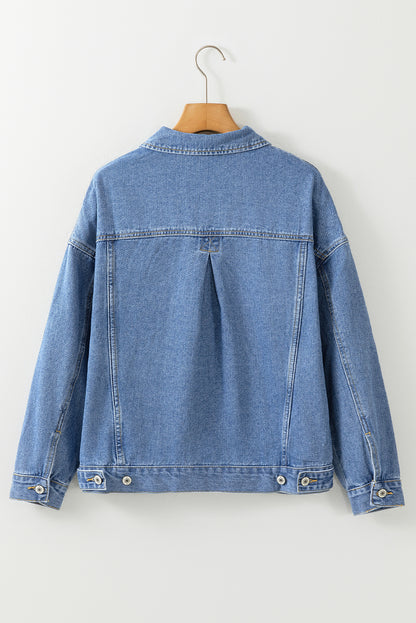 Lichtblauw gewassen oversized denim jack met zakken