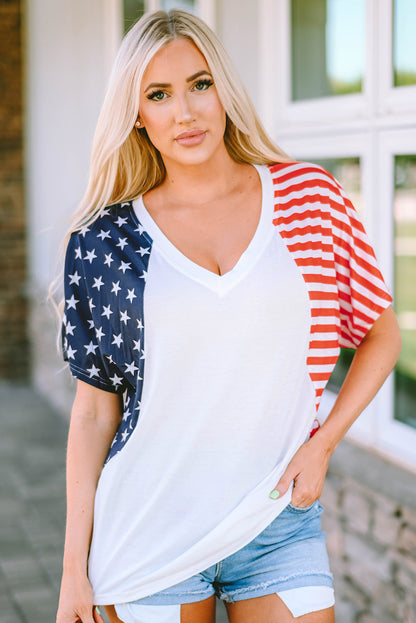 Wit het Amerikaanse Stars and Stripes T-shirt met V-hals