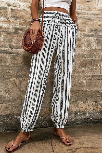 Casual broek met zwarte streep Boho gestreepte print