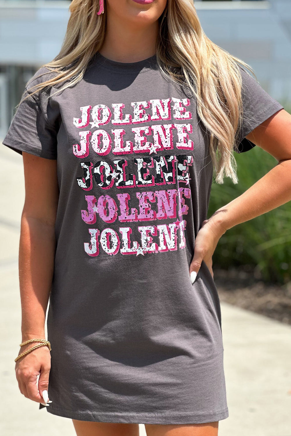 Donkergrijs JOLENE Tuniek-T-shirt met ronde hals en grafische print