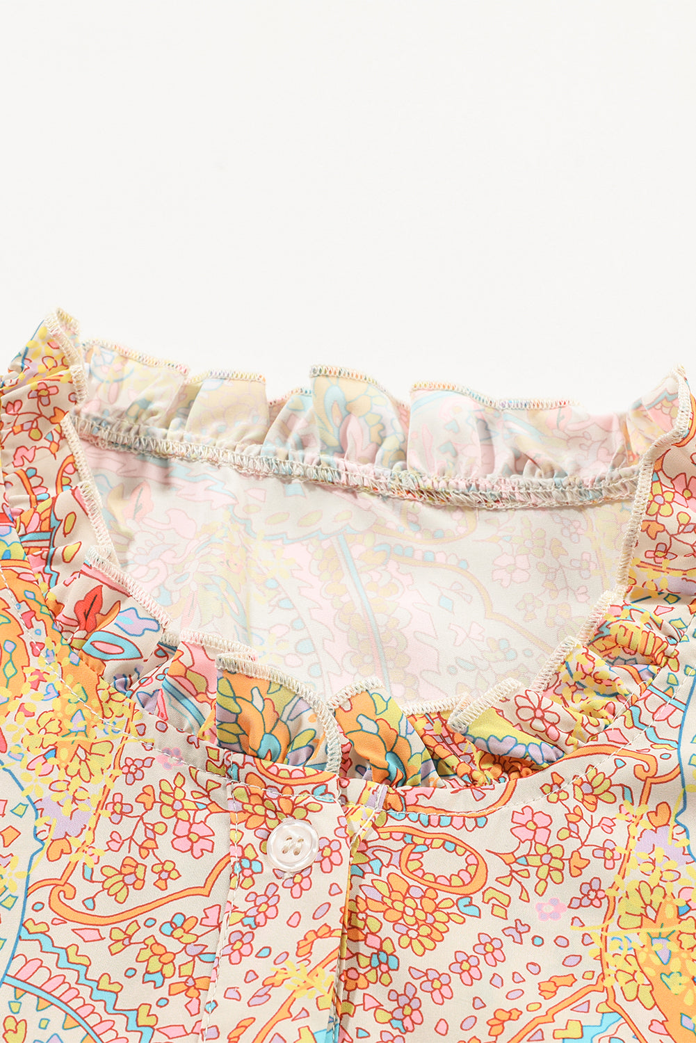 Yellow Paisley Print Ruffled Trim Boho Shirt