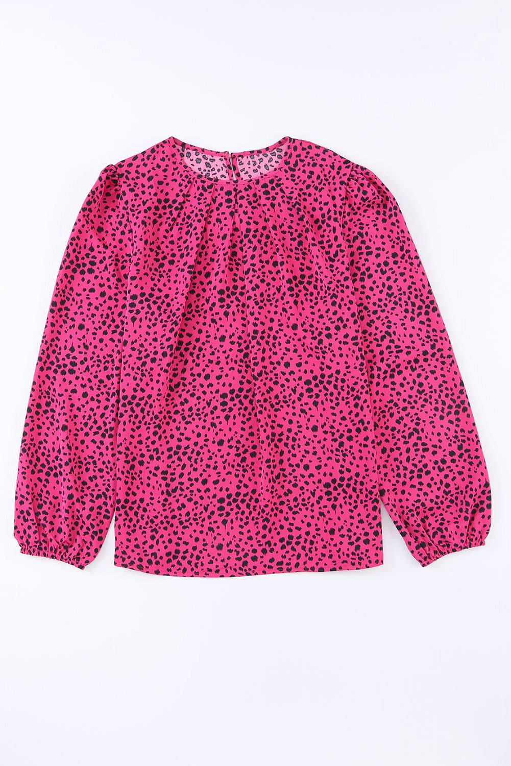 Geplooide blouse met roze luipaardprint en sleutelgat