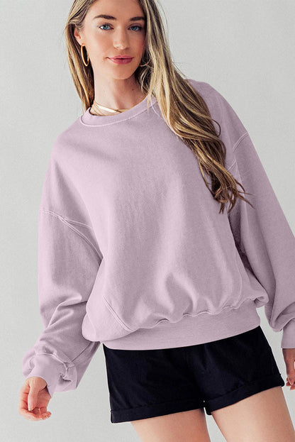 Orchidee Bloemblaadje Blootgestelde Naad Vleermuismouw Drop Schouder Sweatshirt