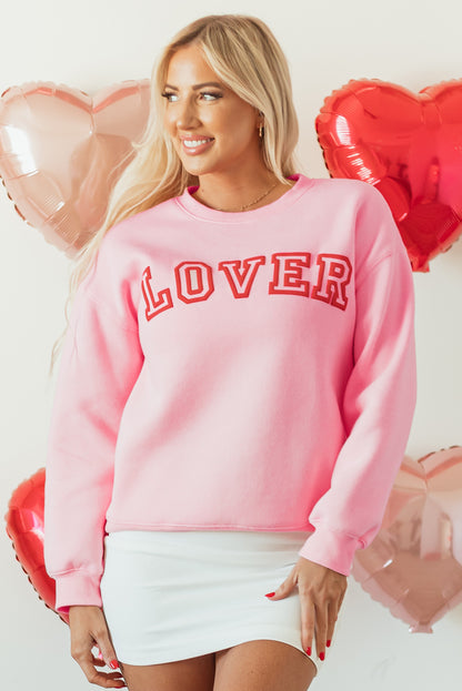 Roze LOVER Bladerdeegprint Pullover-sweatshirt met verlaagde schouder