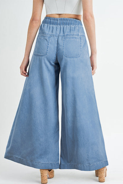 Beau Blue Mineral Wash Button Fly Taille Wide Leg Jeans