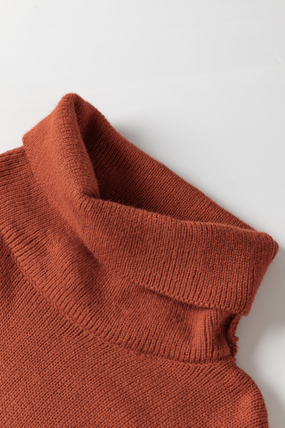 Clay Red Color Block Turtle Neck Drop Shoulder Knit Sweater