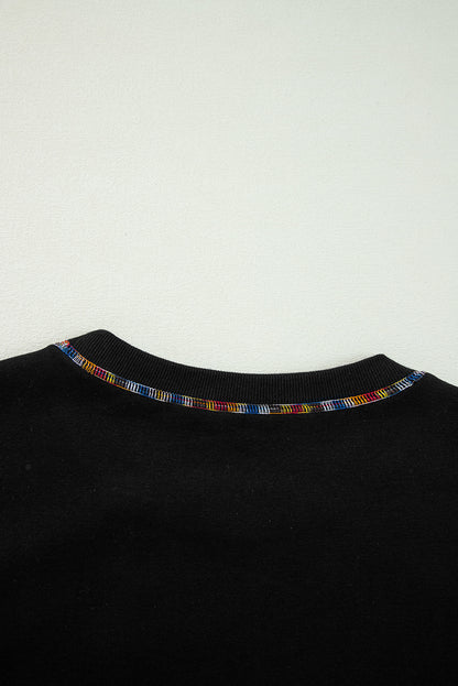 Zwart contrast regenboog trim druppel schouderpullover sweatshirt