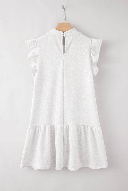 White Flutter Sleeve Crew Neck Shift Dress