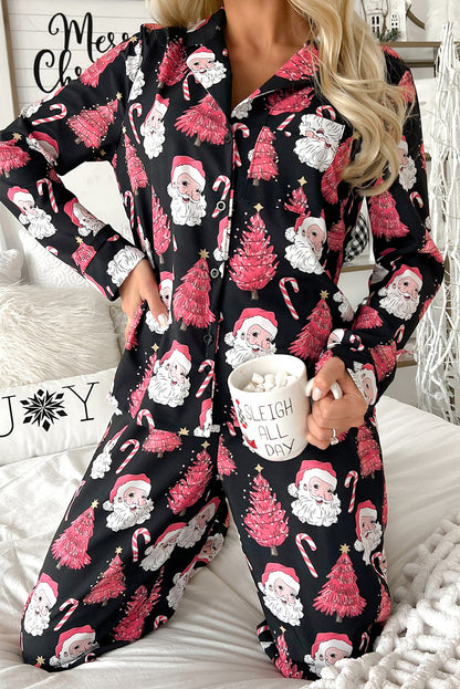 Zwarte kerst kerstman gedrukt tweedelig pyjama's set