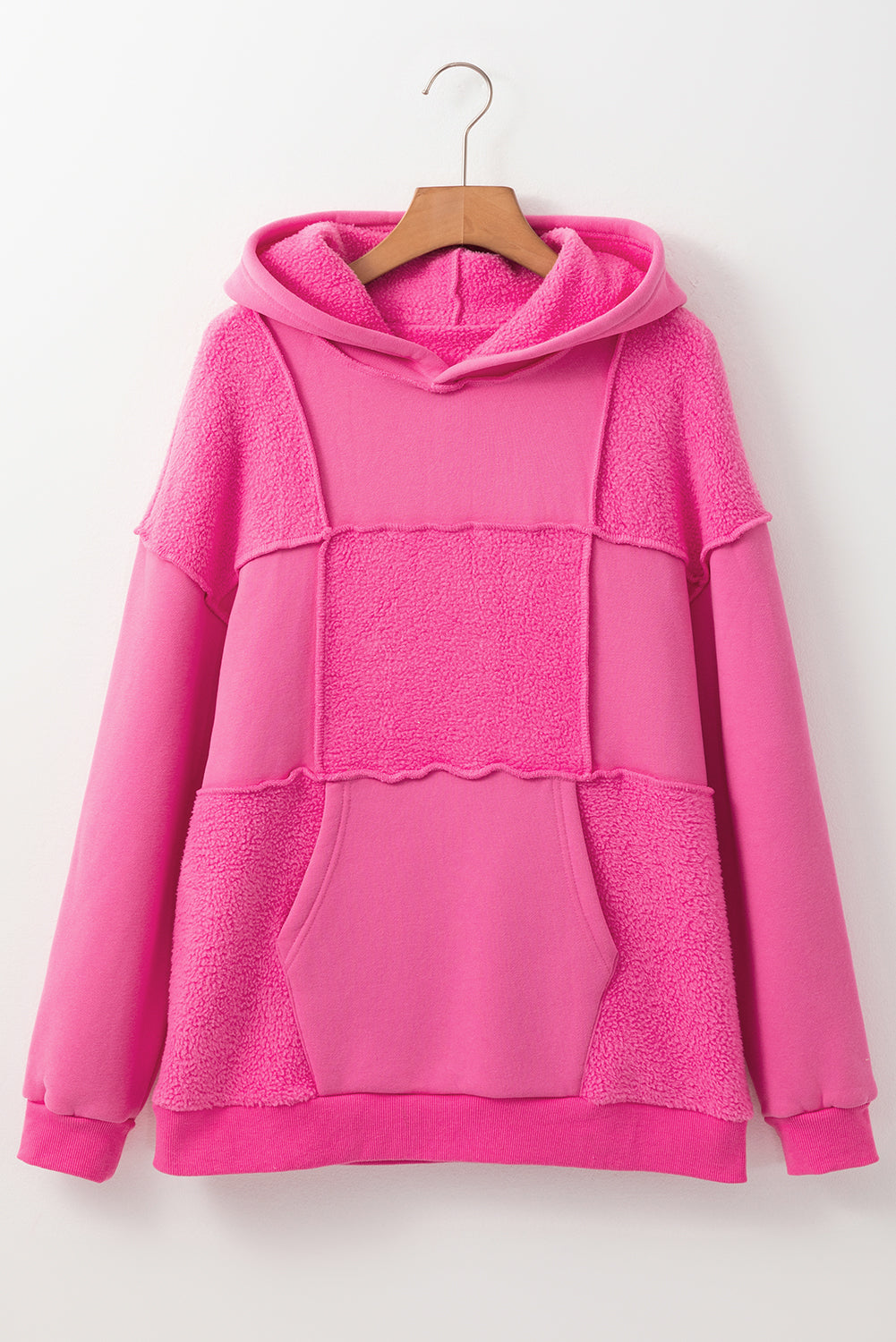 Pitaya roze minerale wasbeurt Terry Patchwork Drawstring hoodie