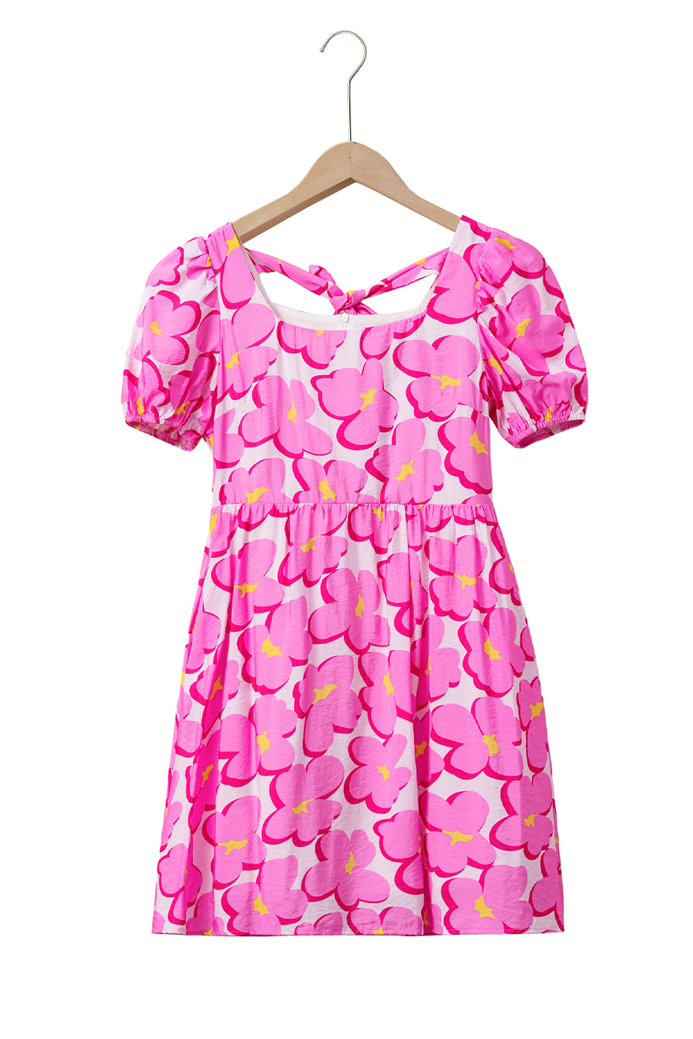 Rose Floral Print Square Neck Empire Waist Flowy Dress