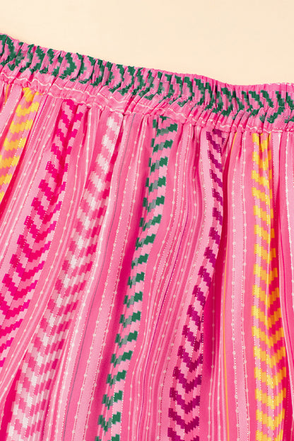 Roze Boho bedrukte maxi-rok met trekkoord en kwastjes