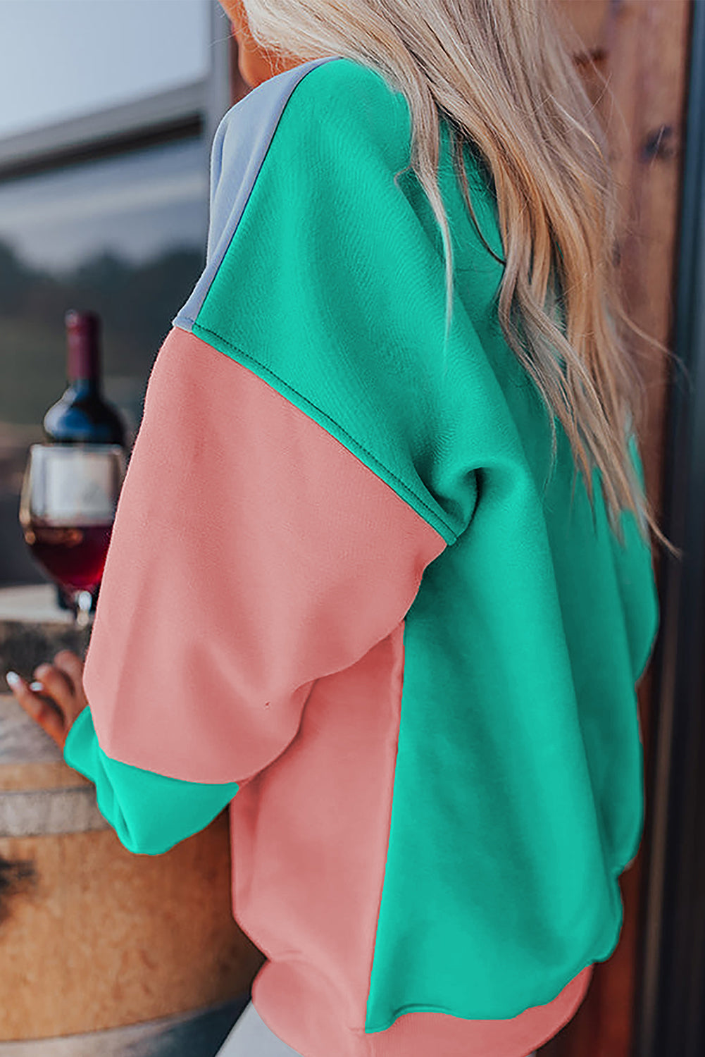 Sky Blue Colorblock Patchwork Drop Shoulder Sweatshirt