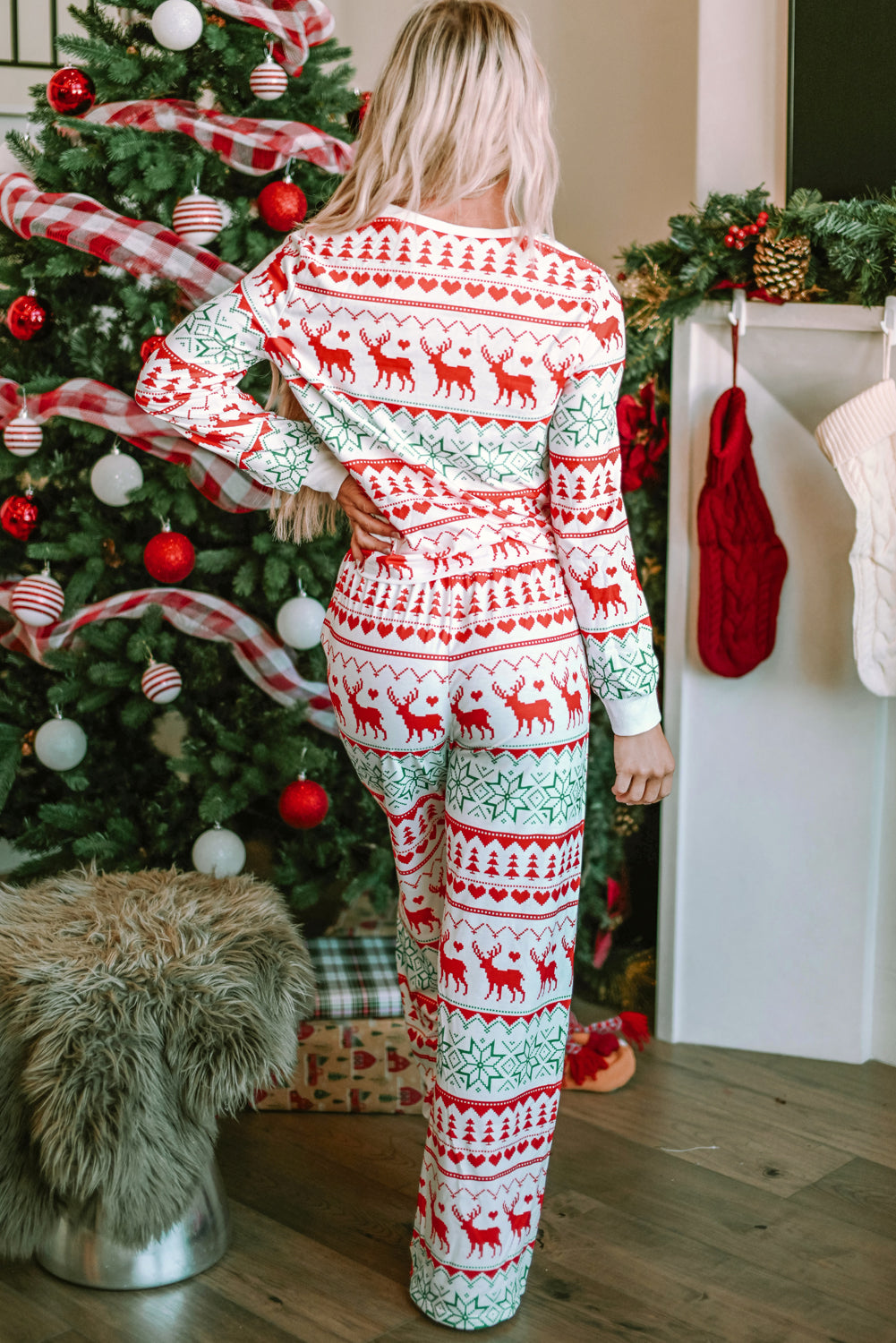 Witte kerstprint trui en broek loungeset