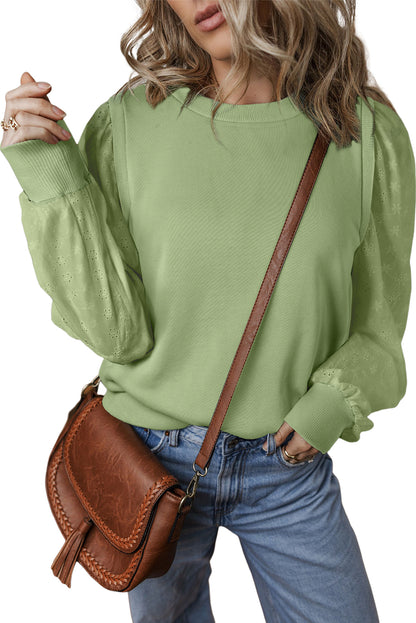 Mist Green Solid Patchwork Sleeve Round Neck Sweatshirt