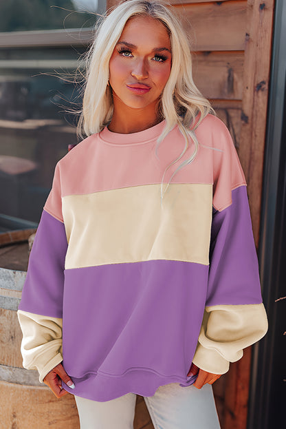 Weide mauve colorblock patchwork druppel schouder sweatshirt