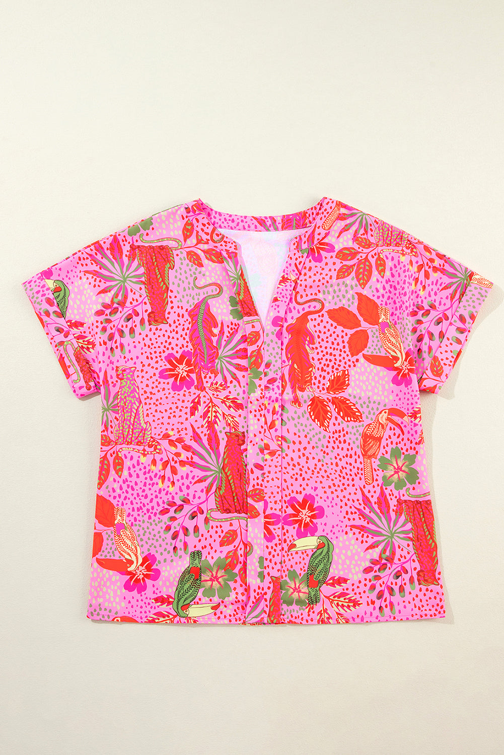 Rozen Jungle Bloemenprint Inkeping V-hals Blouse