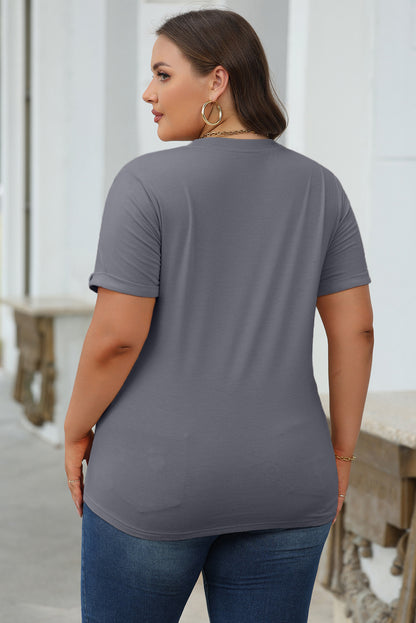 Gray Casual Plain Crew Neck Tee