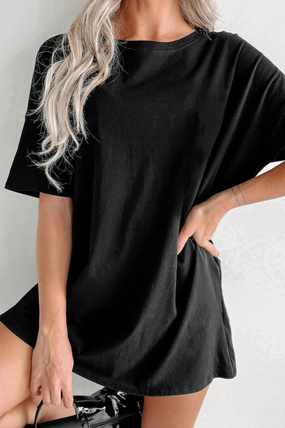 Zwart effen kleur Basic tuniek T-shirt met ronde hals