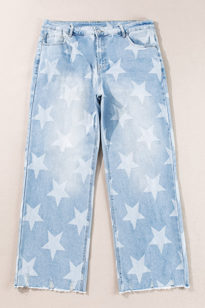 Beau Blue High Taille Star Patroon Plus Size Jeans