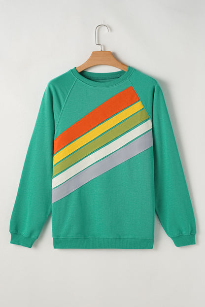 Black Rainbow Colorblock Striped Pullover Sweatshirt