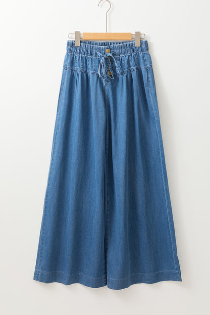 Beau Blue Mineral Wash Button Fly Taille Wide Leg Jeans