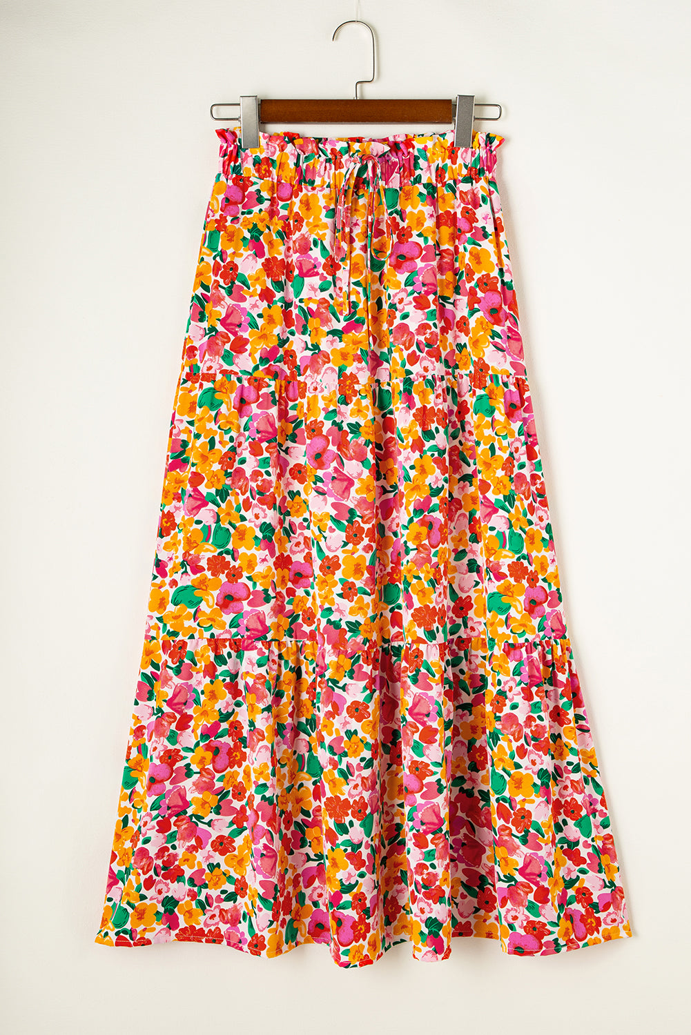 Gele Boho bloemenprint gelaagde lange rok