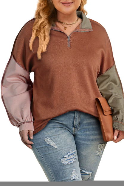 Gouden Vlam Plus Size Colorblock Sweatshirt met zichtbare naad en kwartrits