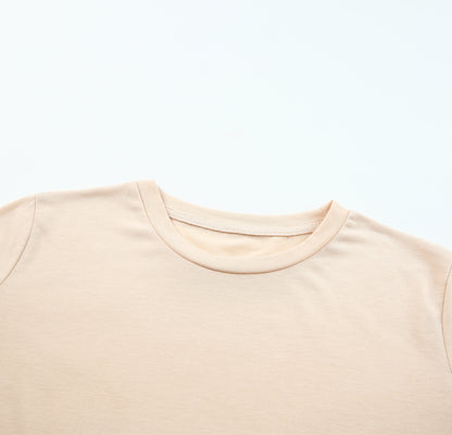 Khaki Solid Color Crew Neck Tee