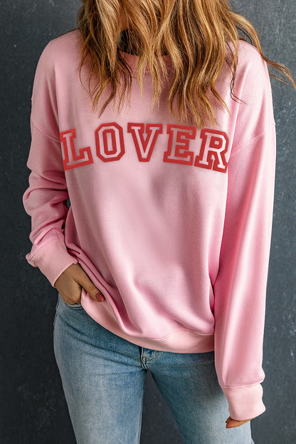 Roze LOVER Bladerdeegprint Pullover-sweatshirt met verlaagde schouder