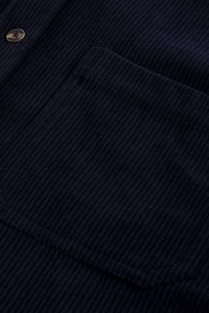 Donkerblauw corduroy overhemd met knoopzak