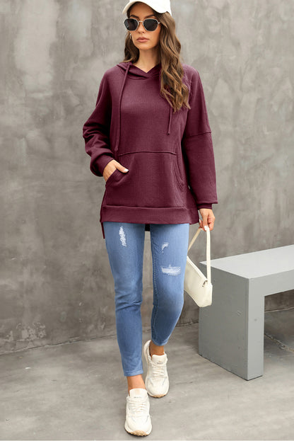 Grijze wafel gebreide fleece gevoerde high low oversized hoodie