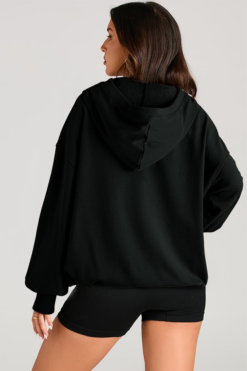 Zwarte massieve kangoeroe -zak half ritssluiting oversized hoodie