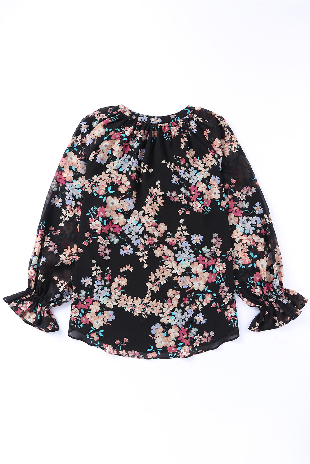 Zwarte chiffon blouse met wilde bloemenprint