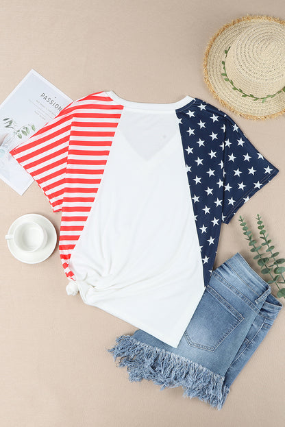 Wit het Amerikaanse Stars and Stripes T-shirt met V-hals