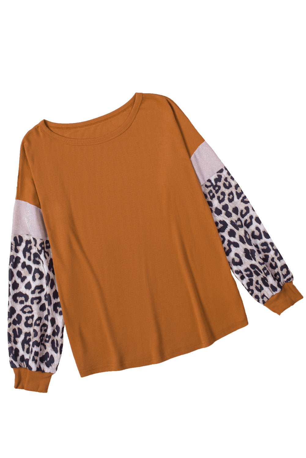 Brown Leopard Sequin Patchwork Long Sleeve Top