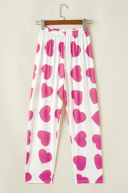 Roze gegolfde tanktop en hartprint broek lounge set