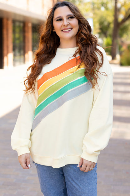 Black Rainbow Raglan Sleeve Crew Neck Plus Size Sweatshirt