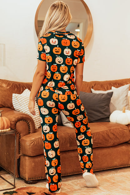 Zwart Halloween -patroon shirt met korte mouwen pyjama set