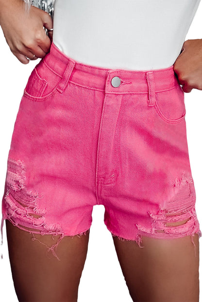 Rose Distressed slim-fit denim short met hoge taille