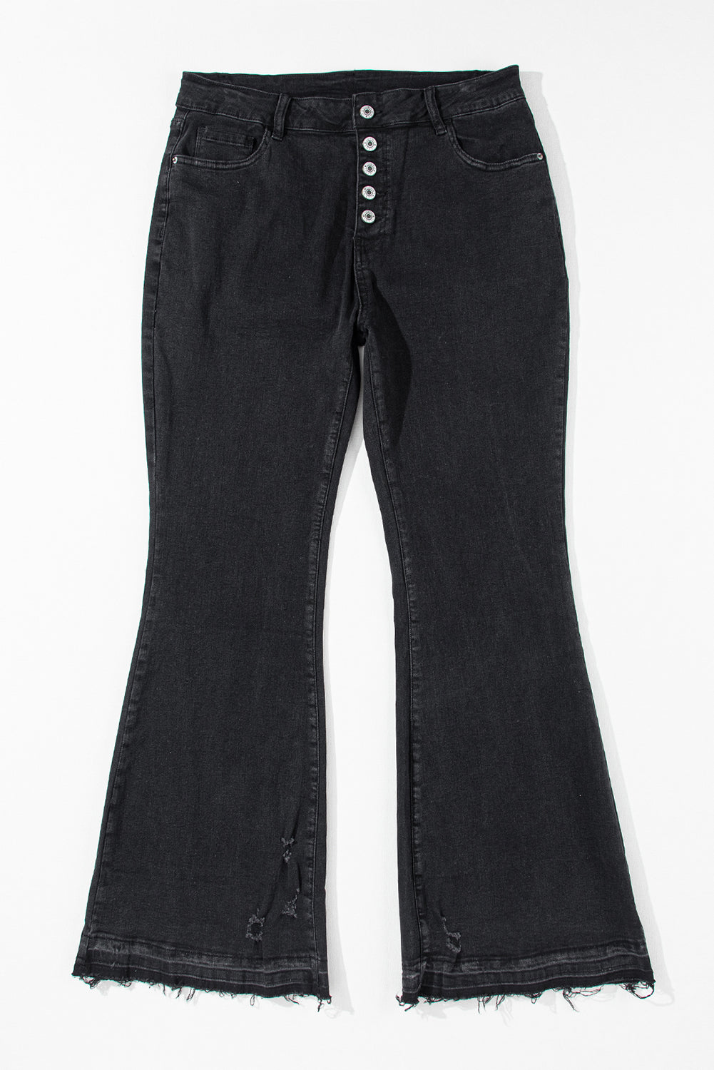 Zwarte flare-jeans met hoge taille en knopen aan de voorkant