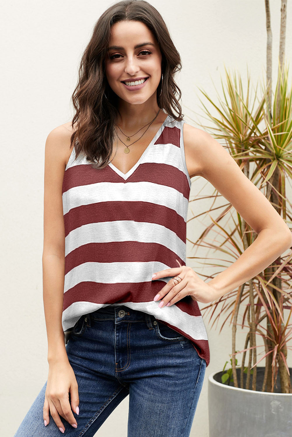 Rood gestreepte tanktop met V-hals